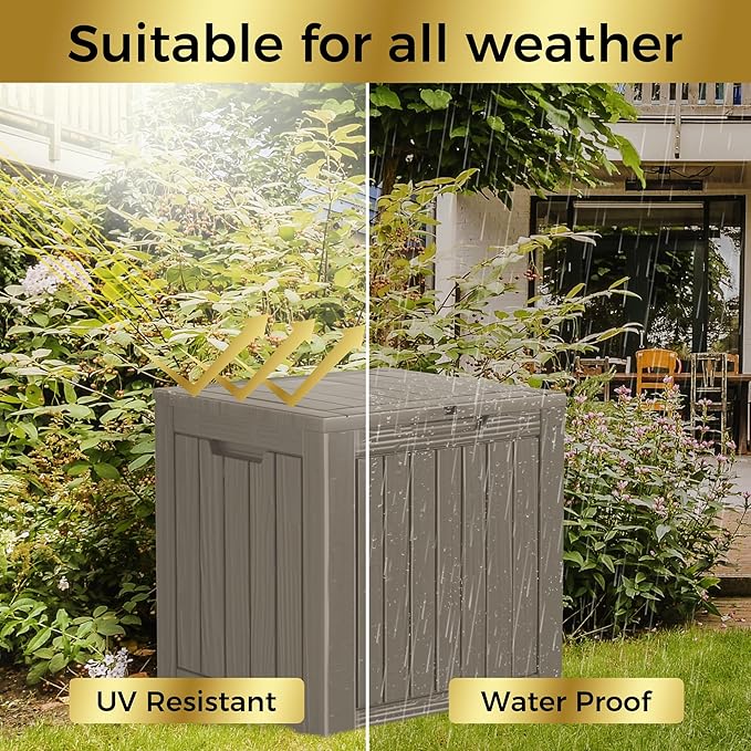 TARKARI 35 Gallon Lockable Resin Deck Box, Waterproof & UV-Resistant Outdoor Storage Box for Outdoor Cushion Storage, Garden Tools & Pool Accessories Storage, Gray - Image 5