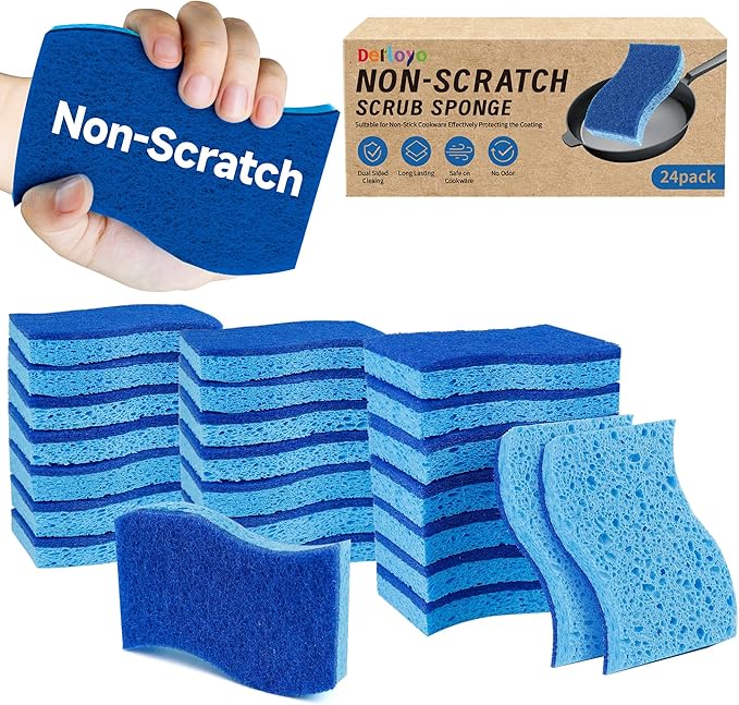 Non Scratch Scrub Sponges, Dual Sided Cleaning Sponges by Derloyo