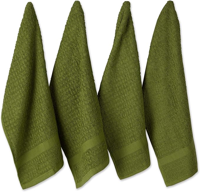 DII Basic Terry Collection Waffle Dishtowel Set, Solid Antique Green, 4 Piece by DII