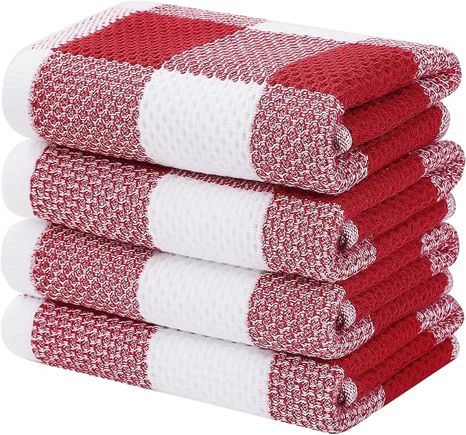 Homaxy 100% Cotton Waffle Weave Check Plaid Kitchen Towels, 13 x 28 Inches by Homaxy
