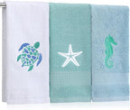 3 Pcs Ocean Beach Coastal Hand Towels by SmoothNovelty