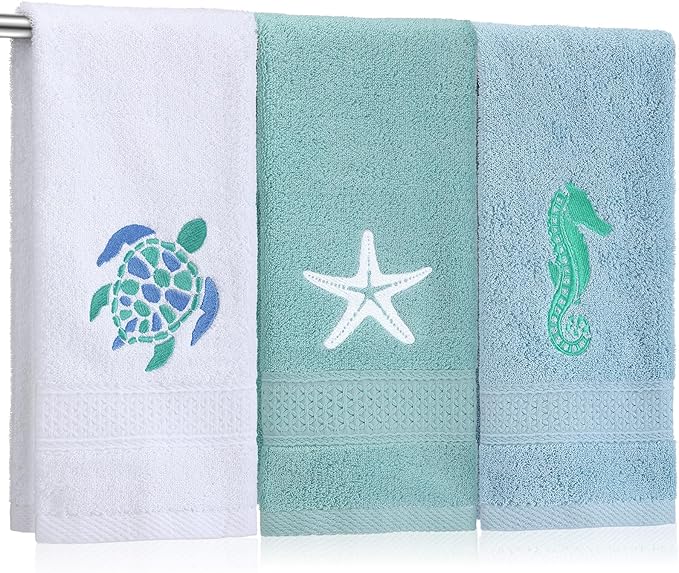 3 Pcs Ocean Beach Coastal Hand Towels by SmoothNovelty