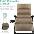 Best Choice Products Oversized Zero Gravity Chair, Folding Outdoor Patio Recliner, XL Anti Gravity Lounger w/Removable Cushion, Cup Holder, Side Tray, 350lb Capacity - Taupe - Image 3