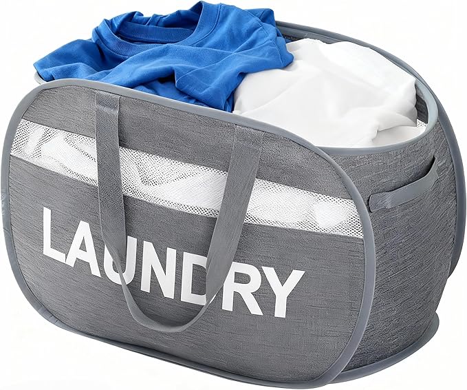 Foldable Laundry Basket with Lid, Oxford Cloth Reinforced Steel Ring by Unknown