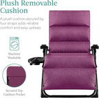 Best Choice Products Oversized Zero Gravity Chair, Folding Outdoor Patio Recliner, XL Anti Gravity Lounger w/Removable Cushion, Cup Holder, Side Tray, 350lb Capacity - Amethyst Purple - Image 3