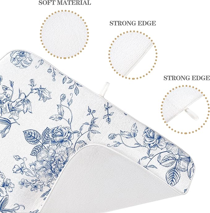 Blue Floral Dish Drying Mats 18x24 Inch Blue and White Chinoiserie Flower - Image 7