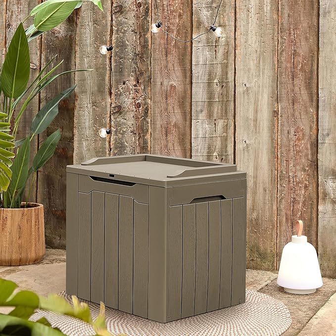 Greesum 31 Gallon Resin Deck Box All Weather Outdoor Storage Boxes for Patio Furniture Set,Outdoor Toys,Garden Tools,Light Coffee - Image 2