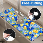 Blue Tiles and Yellow Lemon Sink Faucet Absorbing Mat Sink Splash Guard Faucet - Image 7