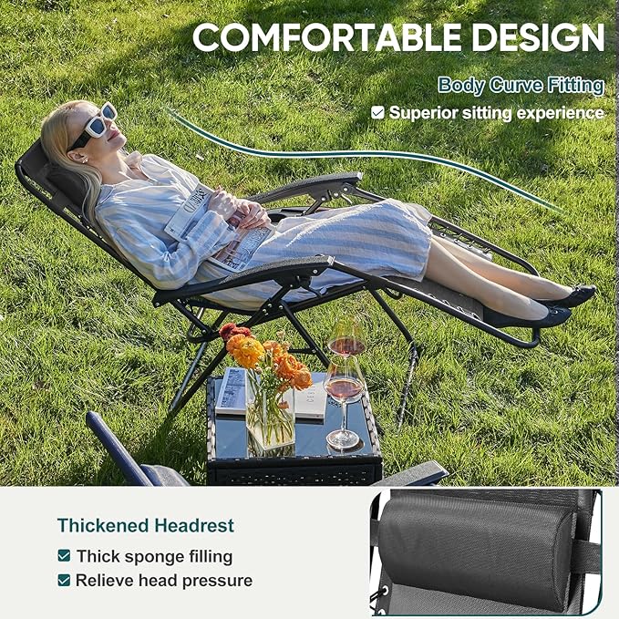 NEWBULIG Zero Gravity Chair Set of 4, Lounge Chair Folding Portable Adjustable Camping Reclining Chairs with Adjustable Pollow, Mesh Back, Cup Holder Trays Lawn Patio Chair for Pool Beach - Black - Image 3