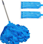 Screw On Microfiber String Mop, One Stainless Steel Pole + Two Blue Microfiber by EaseYourDay