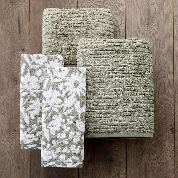 SKL Home CloudSoft/Bedford Floral 100% Cotton Luxury 4-Piece Towel Set - Image 3