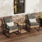 3 Piece Patio Rocking Chairs Set of 2, Outdoor Rocking Chair Bistro Set with Tempered Glass Coffee Table and Thick Lumbar Pillow Set, Front Porch Chairs for Garden, Backyard (Gray Cushion) by Rotihom