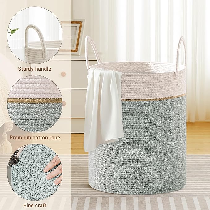 Tall Laundry Basket with Handles, 88L Portable Dirty Clothes Hamper, Boho - Image 3