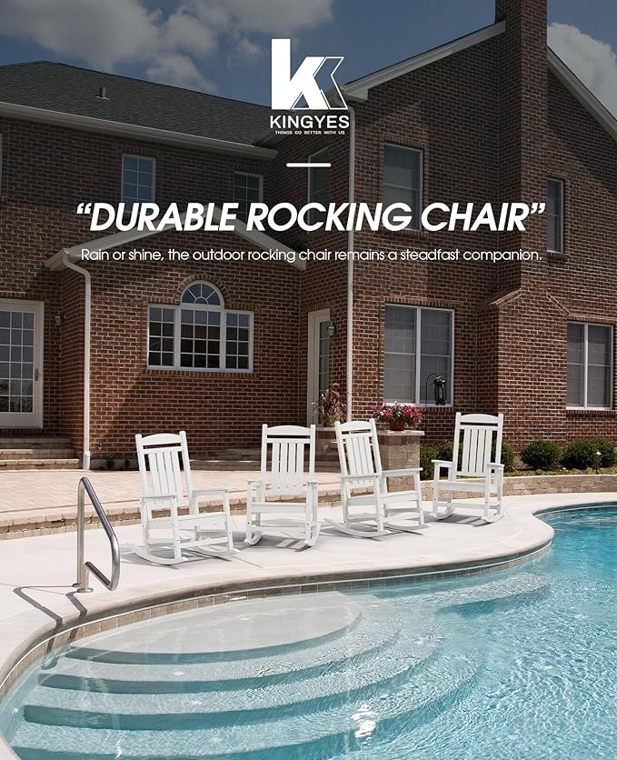 KINGYES HDPE Patio Rocking Chair Set of 2, Outdoor Rocking Chairs Porch Rocker for Adults, White - Image 7