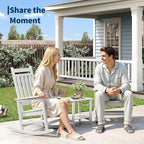 HDPE Rocking Chair Outdoor Set of 4 with 2 Side Table - Poly High Back Porch Rocker Chairs for Adults - All Weather Resistant Furniture for Patio Front Porch - White - Image 3