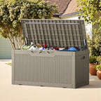 Greesum Outdoor Storage Box 100 Gallon Storage Bin with Lid for Patio Furniture, Garden Tools, Pool Supplies, Lockable, Waterproof and UV Resistant, Light Coffee - Image 5