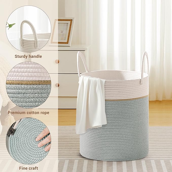 Tall Laundry Basket with Handles, 53L Portable Dirty Clothes Hamper, Boho - Image 3