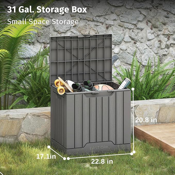 EAST OAK Outdoor Storage Box | 31 Gallon Deck Box Indoor and Outdoor Use | Waterproof Resin Storage Bin with Latch for Patio Cushions, Gardening Tools | UV Resistant | Deep Grey - Image 7
