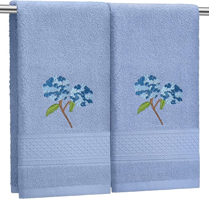 2 Pcs Hydrangea Hand Towels Blue Hydrangea Floral Bathroom Decor 14x29 Inch by SmoothNovelty