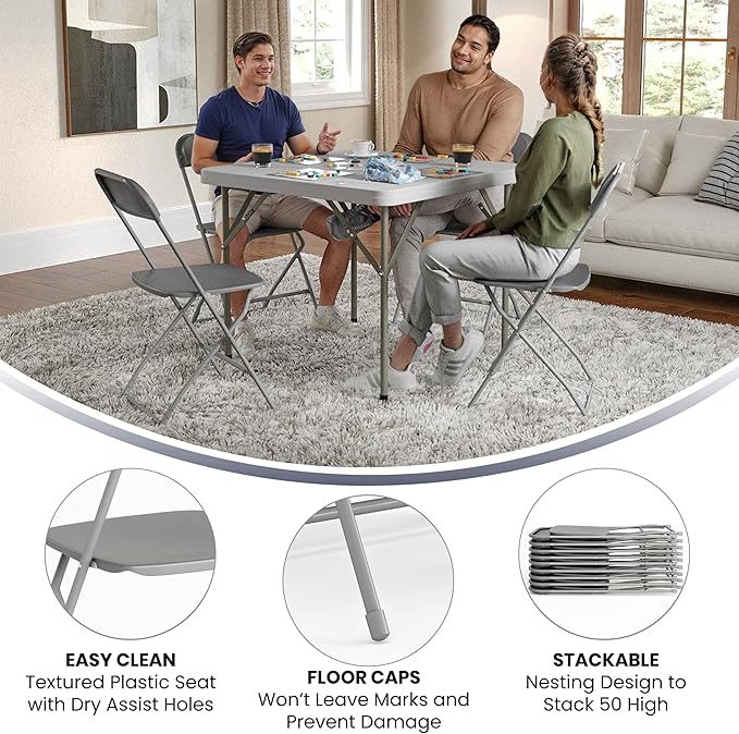 Flash Furniture Hercules Series Plastic Folding Chair - Grey - 6 Pack 650LB Weight Capacity Comfortable Event Chair-Lightweight Folding Chair - Image 5