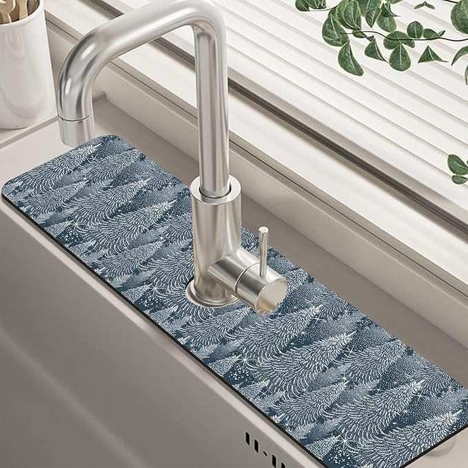 Christmas Forest Sink Faucet Absorbing Mat Pine Spruce Sink Splash Guard Faucet by Unknown