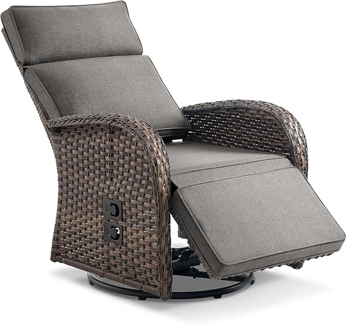 Zero Gravity Patio Swivel Rocking Recliner Chair - Wicker Outdoor Lounge Chair with Adjustable Backrest & Footrest, All Weather Reclining Rocker Chairs with Thick Cushion for Pool Deck Gray - Image 7