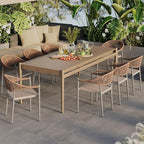 8 Pcs Stackable Patio Dining Chairs, Aluminum Rattan Outdoor Dining Chair with Arms, Woven Rope Garden Armchair Metal No Assembly for Bistro Balcony Porch Deck Yard Cafe Restaurant, Light Brown by Erotr