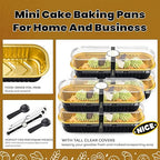 100 Pack Mini Cake Pans with Lids and Spoons Black Gold Rectangular Aluminum - Image 5