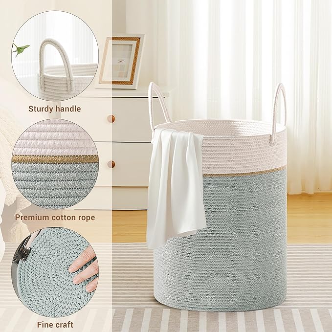 Tall Laundry Basket with Handles, 58L Portable Dirty Clothes Hamper, Boho - Image 3