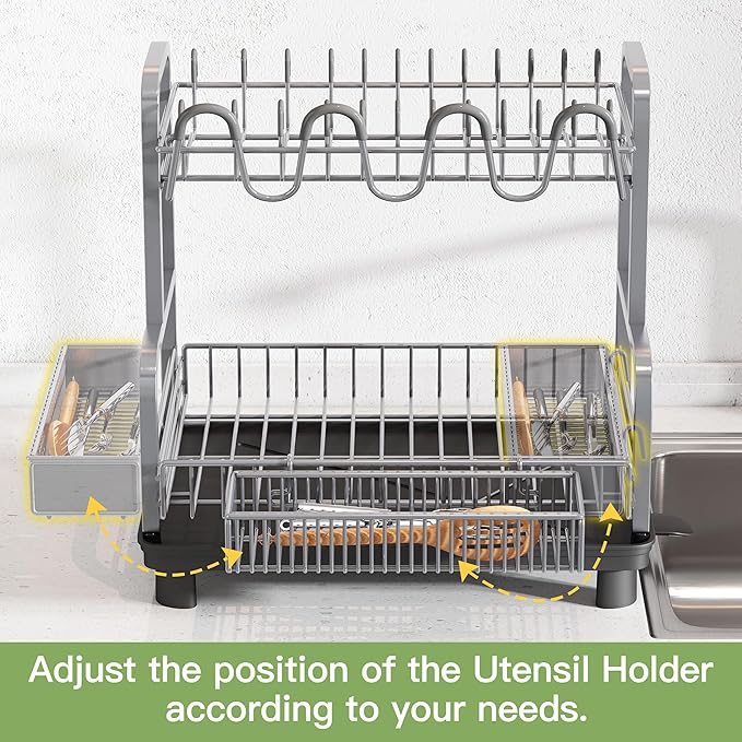 2 Tier Stainless Steel Large Capacity Dish Drainers Drying Rack - Image 6