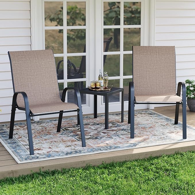 Patio Dining Chairs Set of 2, Outdoor Stackable Chairs, Breathable Seat and Alloy Steel Frame Fit for Backyard,Garden,Porch, Lawn，Poolside (Light Brown) - Image 2