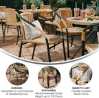 EMMA + OLIVER Set of 2 Modern Rattan Indoor/Outdoor Stack Chairs, Stacking Rattan Patio Chairs with Curved Back and Cross Bracing, Beige - Image 5
