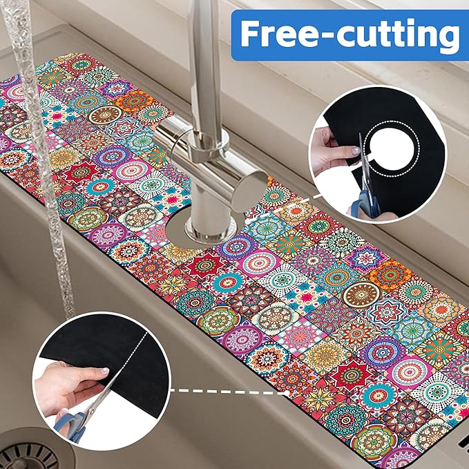 Faucet Draining Mat For Kitchen Sink Mexican Tiles Diatom Mud Absorbent Drain - Image 7