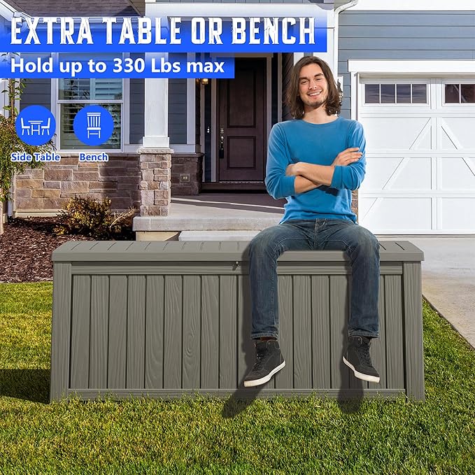 Outdoor Storage Box, Resin Deck Boxes Indoor and outdoor, Waterproof Storage Box Lockable Lid (Grey,200 Gallon) - Image 4