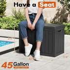 Outdoor Storage Box, Resin Deck Boxes Indoor and outdoor, Waterproof Storage Box Lockable Lid (Black, 45 Gallon) - Image 2