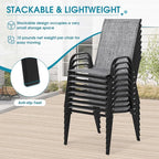 Outdoor Stackable Chairs Set of 8, Stacking Patio Chairs with Textilene Fabric, Outside Furniture for Garden Backyard Balconie Poolside Deck, Grey - Image 4