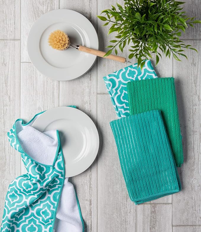 DII Cleaning Collection Multi-Purpose Microfiber, Teal Lattice, Dishtowel Set - Image 4