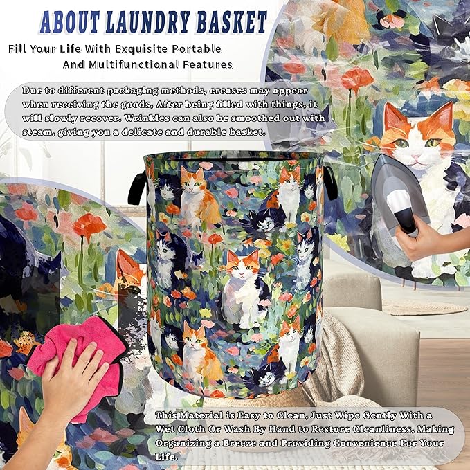 Watercolor Cats Laundry Hamper Foldable Oxford Cloth Cute Animal Cat Laundry - Image 8