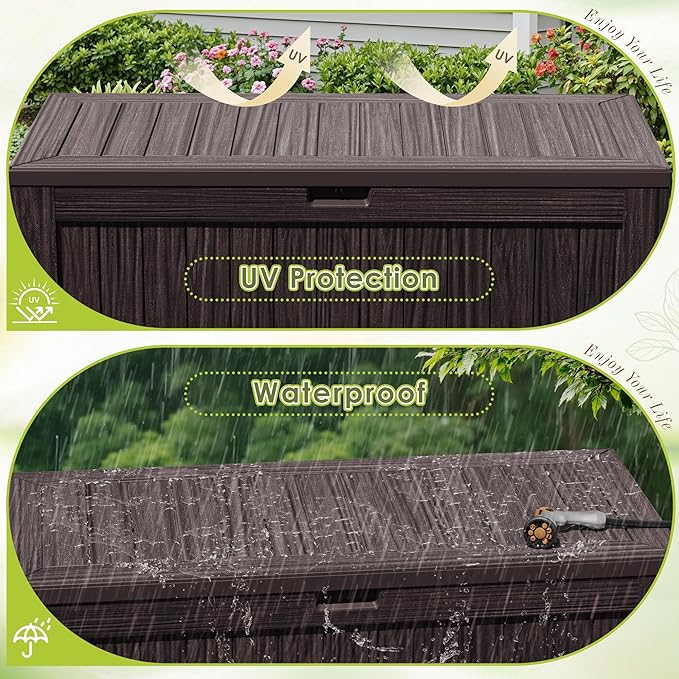 Devoko 125 Gallon Outdoor Storage Box, Waterproof Resin Deck Box for Patio Furniture, Lockable Container for Garden Cushions & Pool Supplies (Brown, 125 Gallon) - Image 5