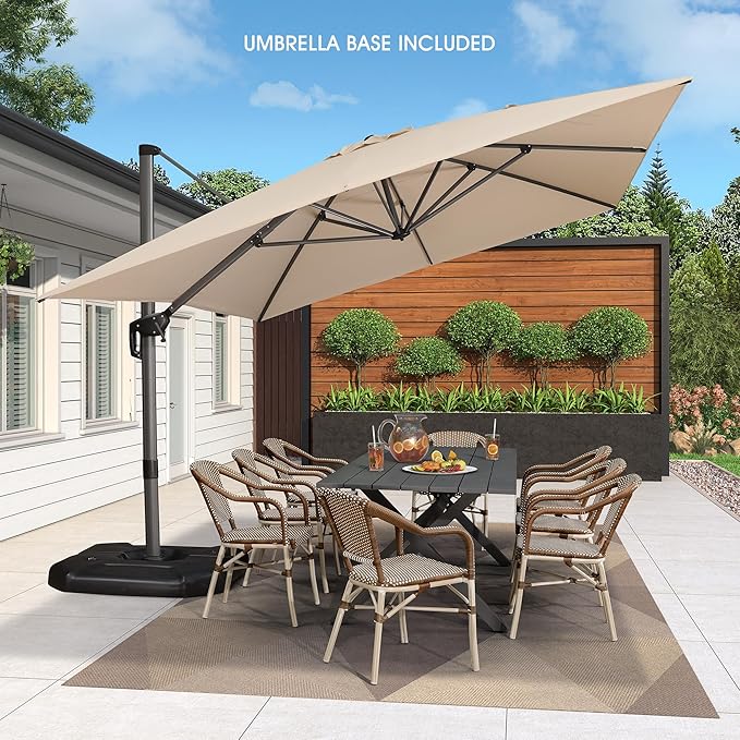 PURPLE LEAF 10' X 13' Patio Umbrella with Base Outdoor Cantilever Rectangle Umbrella Aluminum Offset Umbrella with 360-degree Rotation for Garden Deck Pool Patio Beige - Image 2