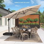 PURPLE LEAF 10' X 13' Patio Umbrella with Base Outdoor Cantilever Rectangle Umbrella Aluminum Offset Umbrella with 360-degree Rotation for Garden Deck Pool Patio Beige - Image 2