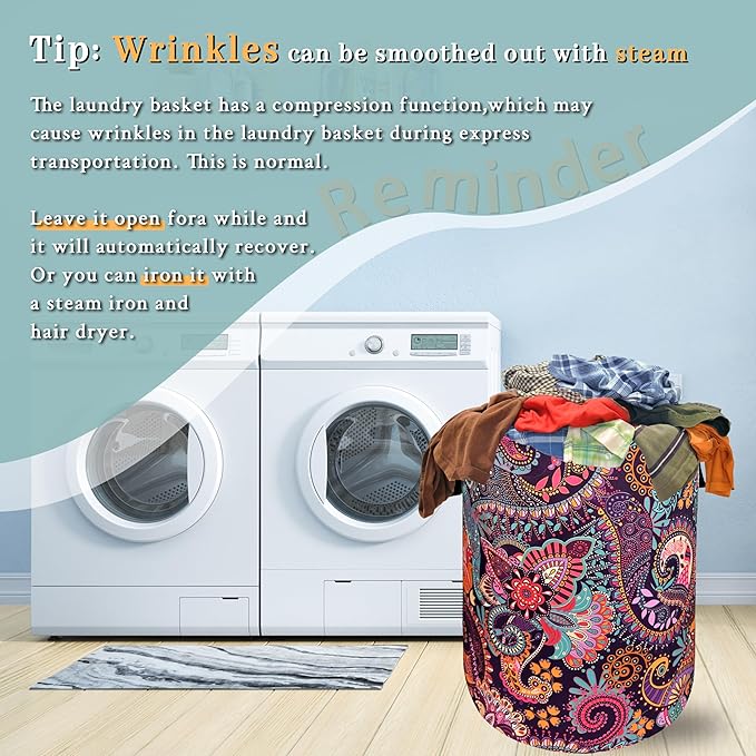 Mandala Paisley Laundry Hamper Retro Boho Colorful Laundry Basket - Image 6