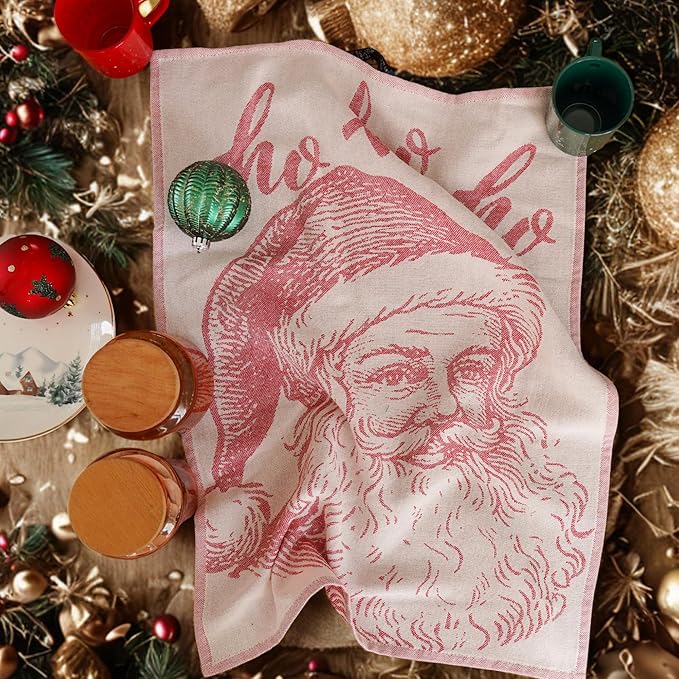 sea me at home Christmas Tea Towel Set of 4-100% Cotton Jacquard Kitchen Towels - Image 3