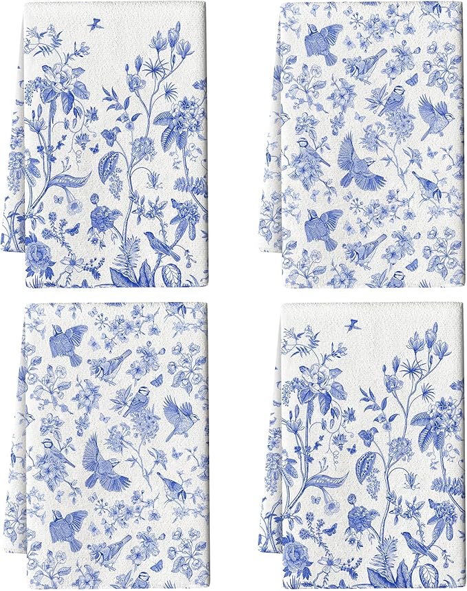 Chinoiserie Floral Kitchen Dish Towels 16x24 Inch, Chinoiserie Decor by Unknown