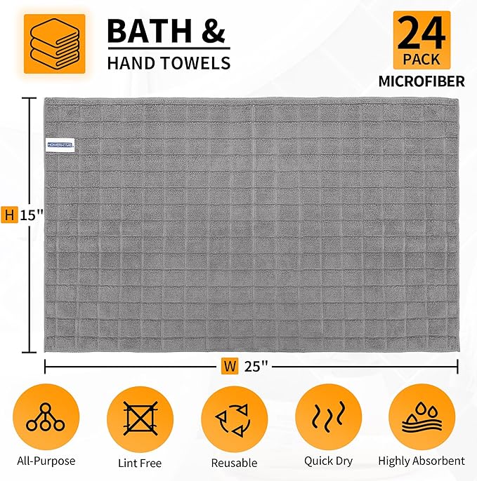 HOMERHYME Hand Towels for Bathroom, 24 Pack 25''*15'' Microfiber Grey Bath Hand - Image 2