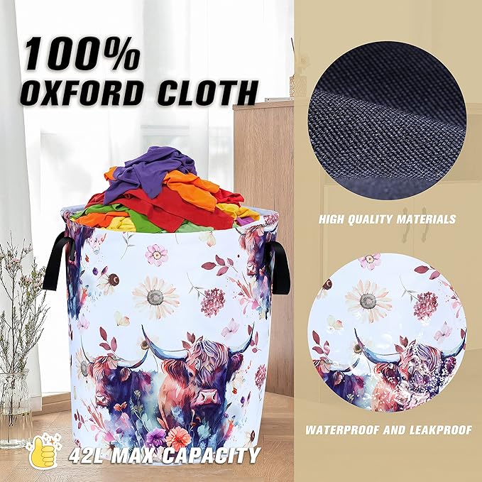 Highland Cow Laundry Basket Cow Animal Foldable Oxford Cloth Funny Tote Bag - Image 6