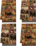 Vintage Rustic Kitchen Towel Set of 4, Lodge Bear Mountain Dish Towels by Unknown