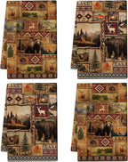 Vintage Rustic Kitchen Towel Set of 4, Lodge Bear Mountain Dish Towels by Unknown