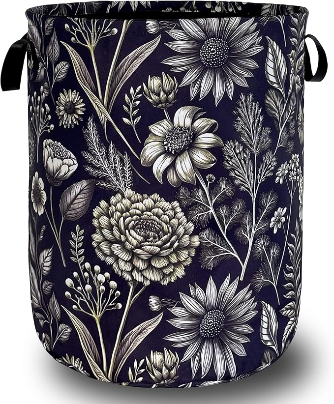 Vintage Floral Flowers Laundry Hamper Foldable Oxford Cloth Cute Laundry Basket by Unknown