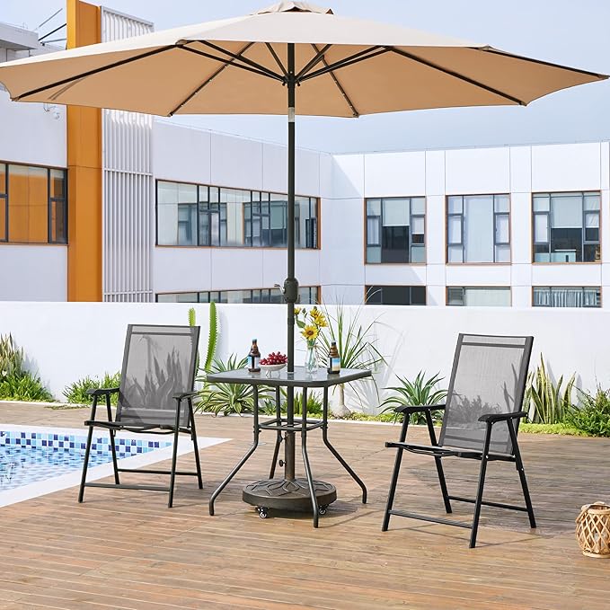Yaheetech Patio Dining Chairs Set of 2 with Armrests, Outdoor Folding Chairs with Metal Frame and Backrest for Lawn, Garden, Yard and Poolside, Gray - Image 6
